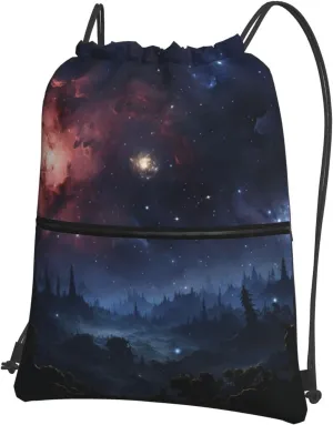 Drawstring Bag Gym Sack Drawstring Backpack Sport Gym Sack Cinch Bag Park at Sunset Sport Bags for Travel, Night Stars, One Size