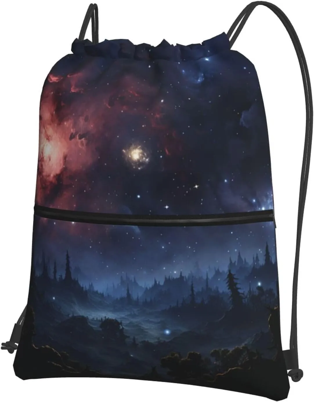 Drawstring Bag Gym Sack Drawstring Backpack Sport Gym Sack Cinch Bag Park at Sunset Sport Bags for Travel, Night Stars, One Size