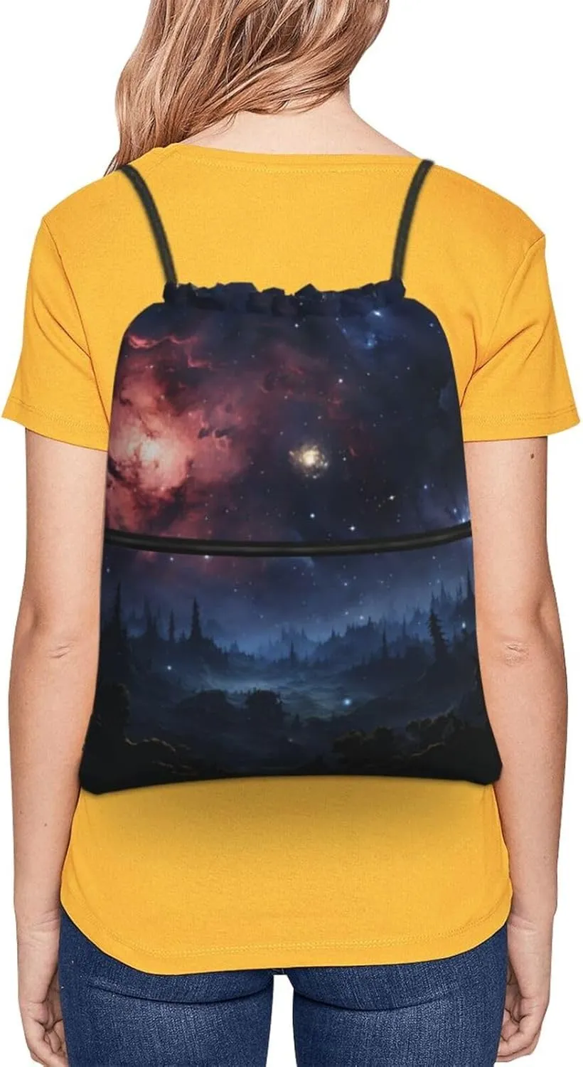 Drawstring Bag Gym Sack Drawstring Backpack Sport Gym Sack Cinch Bag Park at Sunset Sport Bags for Travel, Night Stars, One Size
