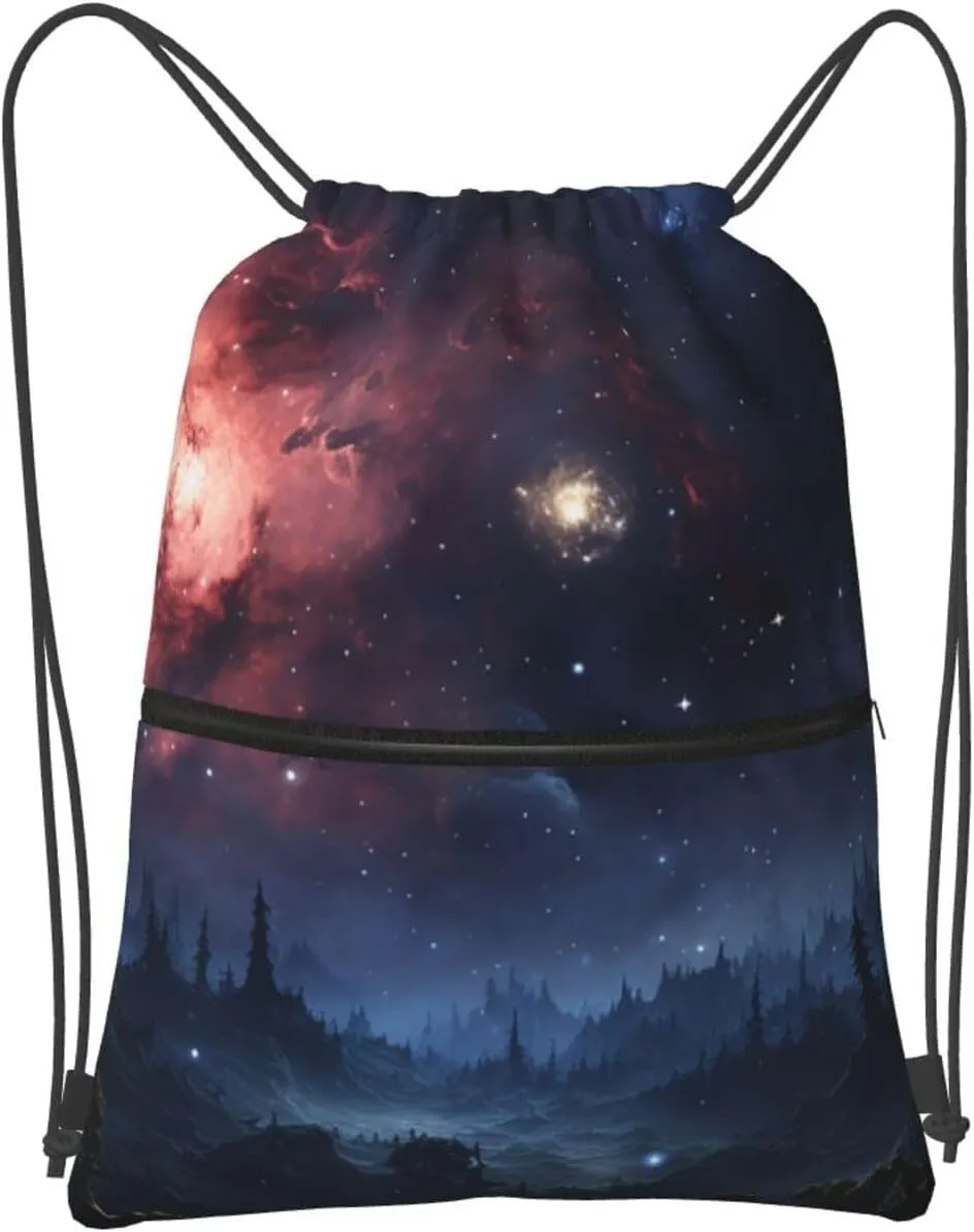 Drawstring Bag Gym Sack Drawstring Backpack Sport Gym Sack Cinch Bag Park at Sunset Sport Bags for Travel, Night Stars, One Size