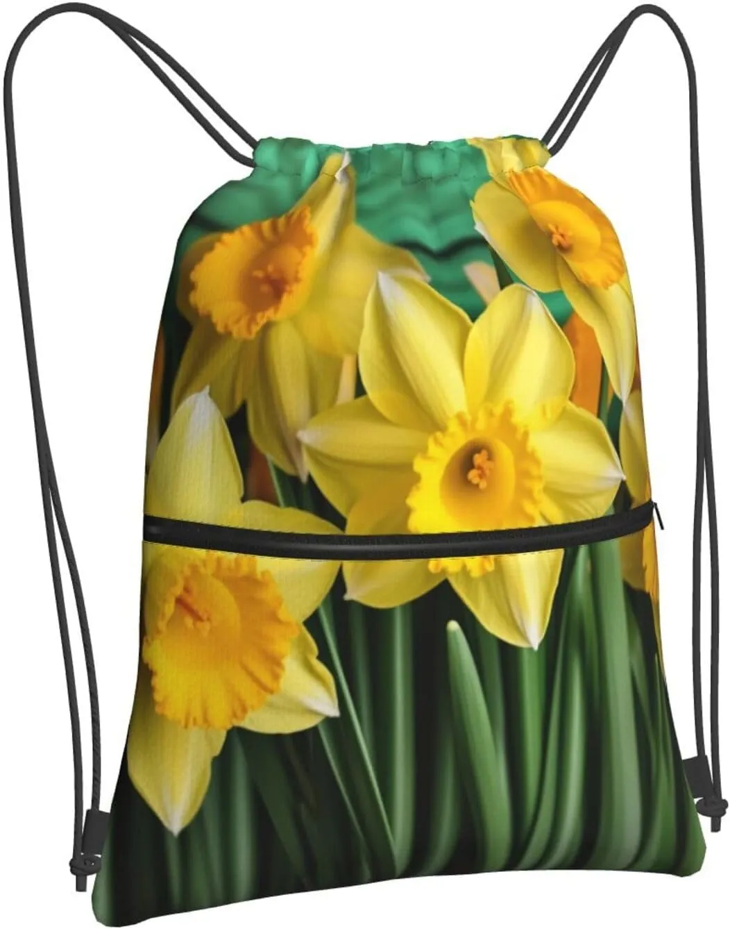 Drawstring Bag Gym Sack Drawstring Backpack Sport Gym Sack Cinch Bag Zebra Print Sport Bags for Travel, Yellow Daffodils Flowers, One Size