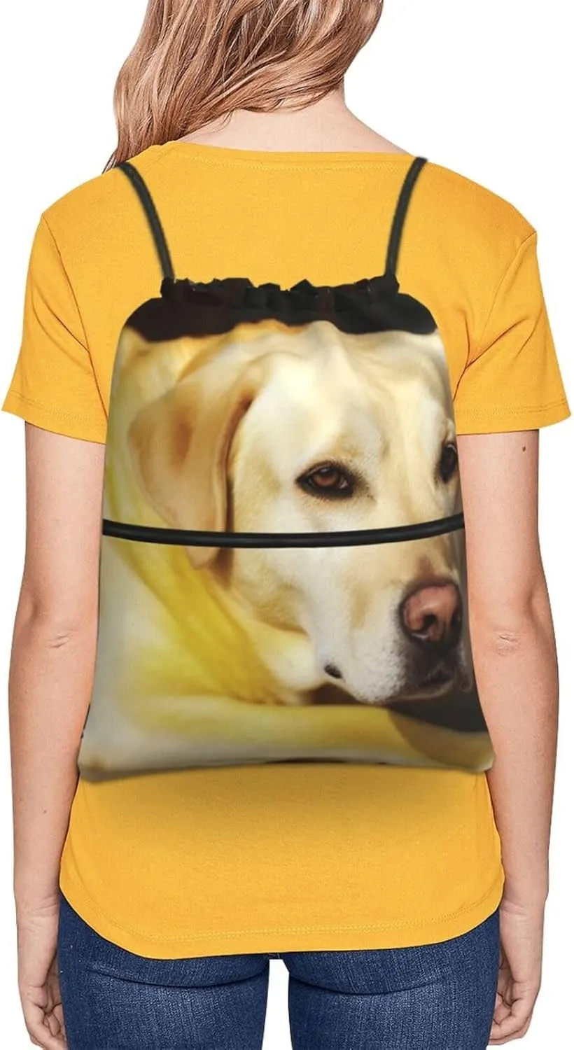 Drawstring Bag Gym Sack Drawstring Backpack Sport Gym Sack Cinch Bag Zebra Print Sport Bags for Travel, Yellow Dog, One Size