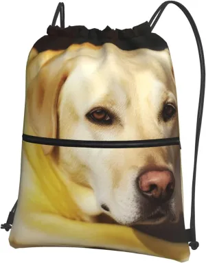 Drawstring Bag Gym Sack Drawstring Backpack Sport Gym Sack Cinch Bag Zebra Print Sport Bags for Travel, Yellow Dog, One Size