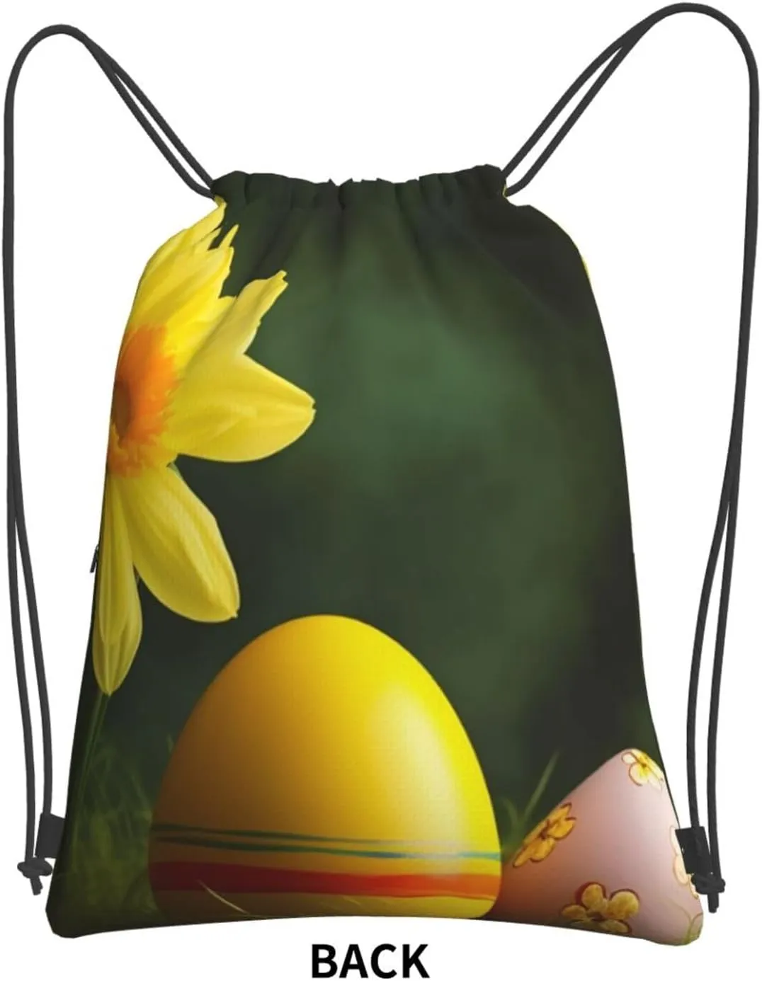 Drawstring Bag Gym Sack Drawstring Backpack Sport Gym Sack Cinch Bag Zebra Print Sport Bags for Travel, Yellow Flower and Egg, One Size