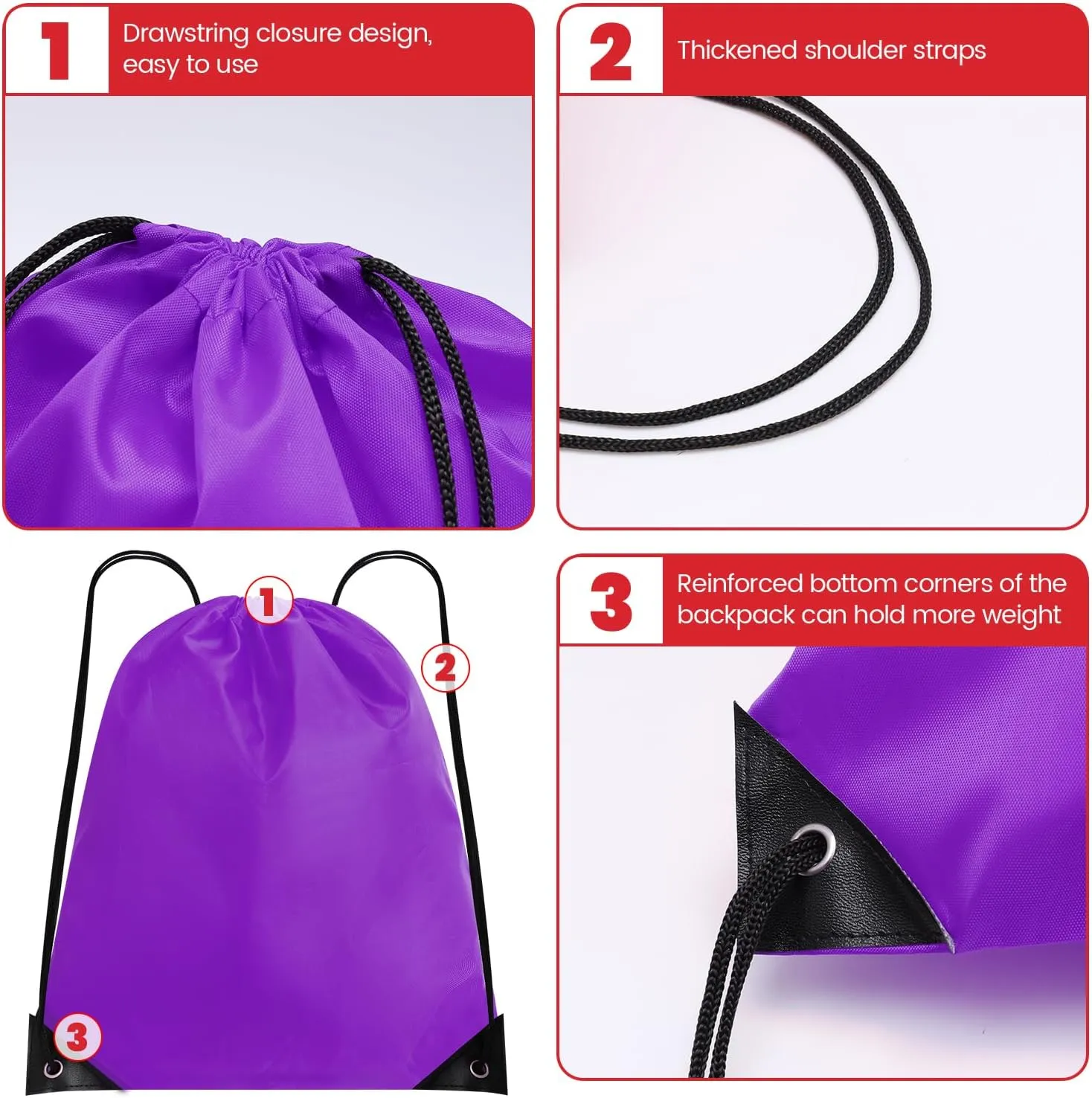 Drawstring Bags Drawstring Backpack String Bags Cinch Bag Gym Bag Drawstring Draw String Bags Pack Bulk Sackpack for Women,Men (Purple,24pcs)