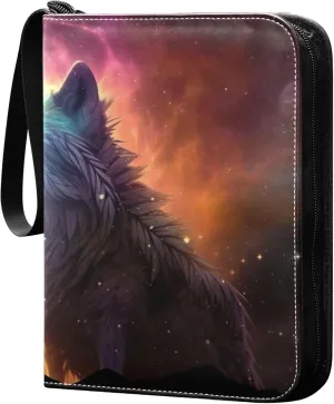 Dreamscapes Wolf Card Binder 4 Pocket Collectible Trading Card Albums with 50 Sleeves Double Side PU Waterproof 3 Ring for Sports & Game Cards