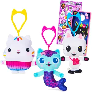 DreamWorks Gabby's Dollhouse Party Favors for Girls - 3 Pc Bundle with Plush Keychain Bag Clips for Kids with Stickers, More | Gabby's Dollhouse Birthday Party Supplies Set