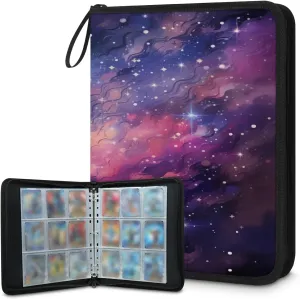 Dreamy Starry Sky 3 Ring Trading Zipper Binder Strap, Trading Card Binder 4 Pocket, 400 Pockets Card Holder with 50 Removable Sleeves for Game Cards