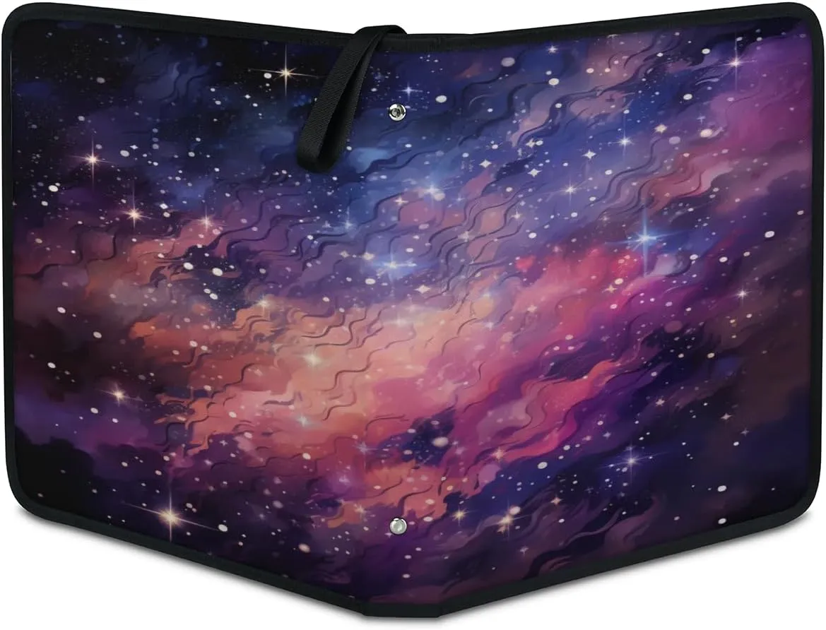 Dreamy Starry Sky 3 Ring Trading Zipper Binder Strap, Trading Card Binder 4 Pocket, 400 Pockets Card Holder with 50 Removable Sleeves for Game Cards
