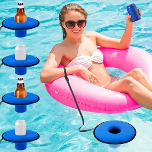 Drink Floats for Swimming Pool - Fit 2.75in Dia. Can Glasses Floating Drink Holder with Lanyard, Large Size Neoprene Cup Floaties for Adults Pool Party Lake Boat Water Fun - 4Pcs