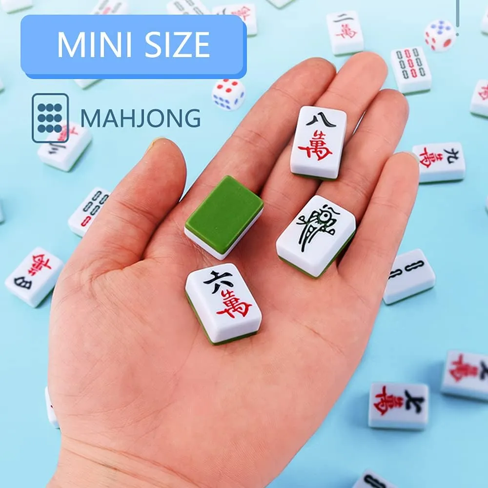 drizzle Pink Travel Mini Mahjong Set 20mm with Instructions - Portable 146 Tiles - for Beginners with 4PCS Racks 2 Pounds - Chinese Mah-Jong Game 麻将