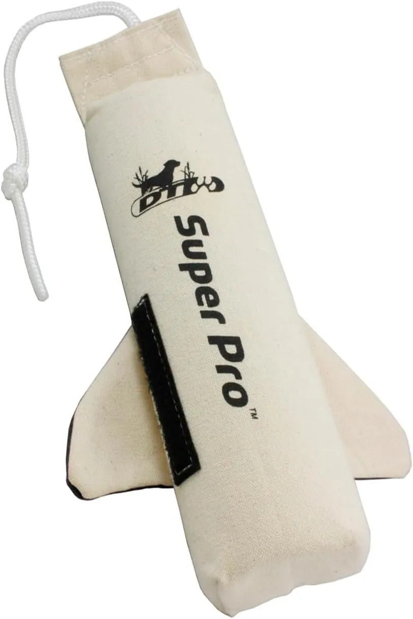 DT Systems Super Pro Series Canvas Winged Dummy, Durable High-Visibility Black & White Floating Hunting Dog Retriever Training Tool with Scent Strip & Rope Handle