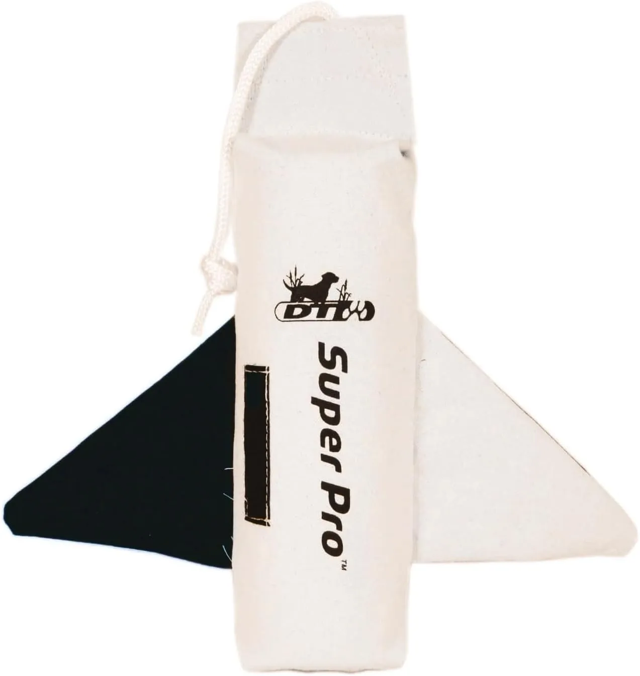 DT Systems Super Pro Series Canvas Winged Dummy, Durable High-Visibility Black & White Floating Hunting Dog Retriever Training Tool with Scent Strip & Rope Handle
