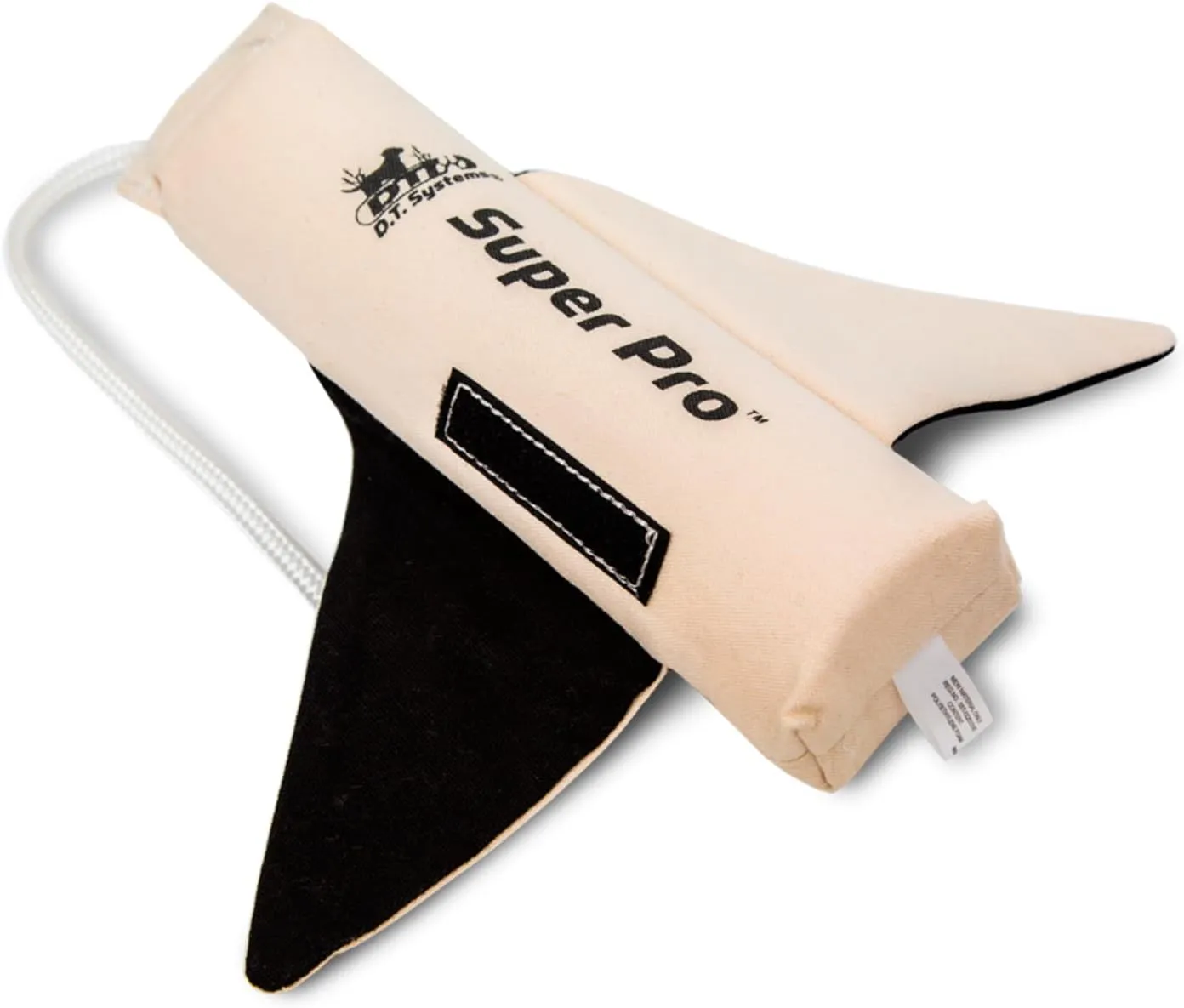 DT Systems Super Pro Series Canvas Winged Dummy, Durable High-Visibility Black & White Floating Hunting Dog Retriever Training Tool with Scent Strip & Rope Handle