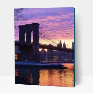 Dusk Diamond Art Kits for Adults Brooklyn Bridge Diamond Painting 32x40In, Dimond Color By Numbers for Adults, 5D DIY Rhinestones Cross stitch Embroidery Kit for House Wall Art Room Decor JXL1-7348