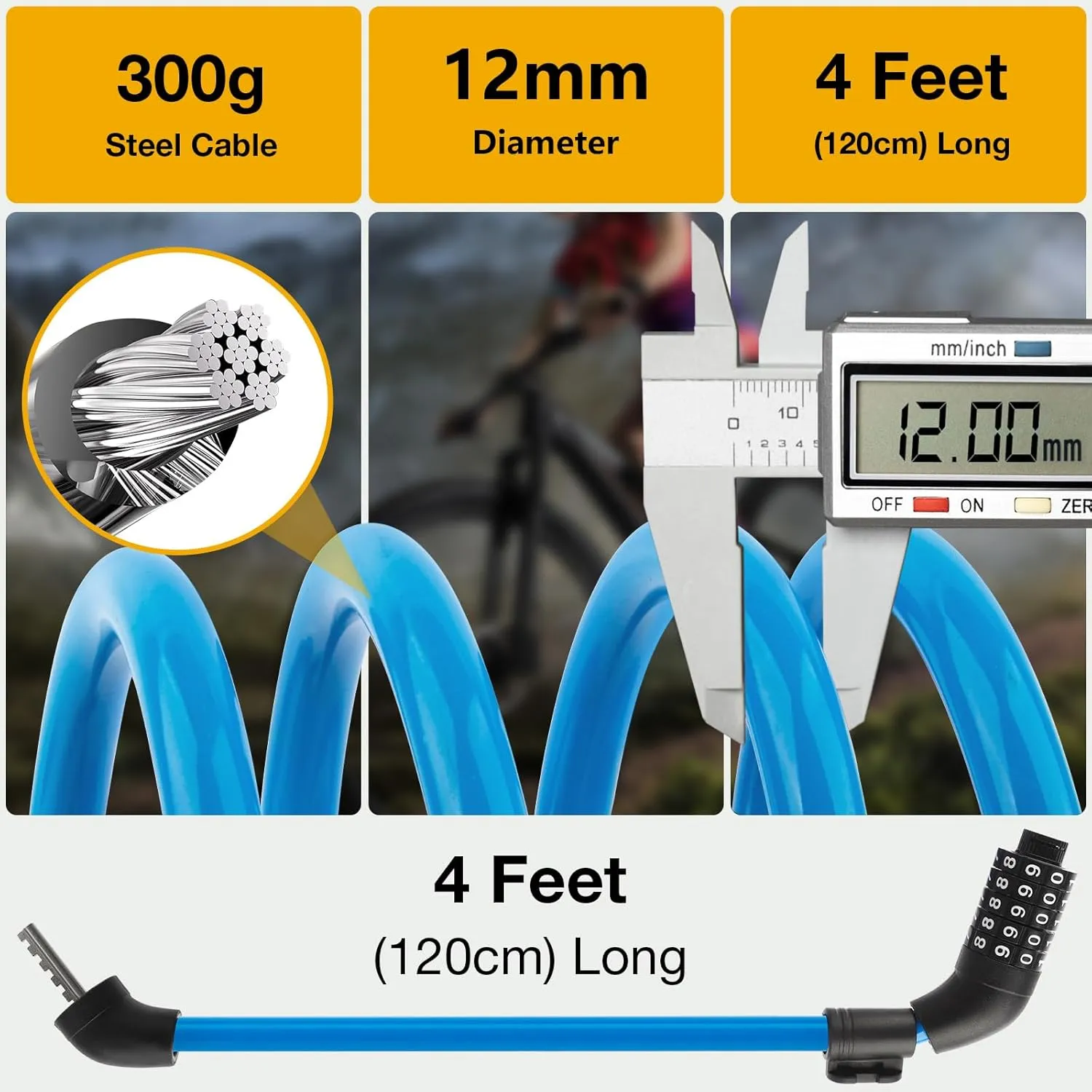 E Scooter Lock, Bike Combination Cable Locks Compatible with Xiaomi M365/Max/GXL/Ninebot/Segway/Motor/Bicycle Lock 4 ft Long/0.472In Scooter Anti-Theft Ideal 4 Digit/12 Steel Cable
