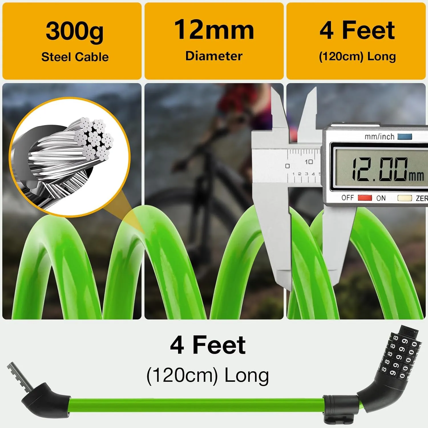 E Scooter Lock, Bike Combination Cable Locks Compatible with Xiaomi M365/Max/GXL/Ninebot/Segway/Motor/Bicycle Lock 4 ft Long/0.472In Scooter Anti-Theft Ideal 4 Digit/12 Steel Cable