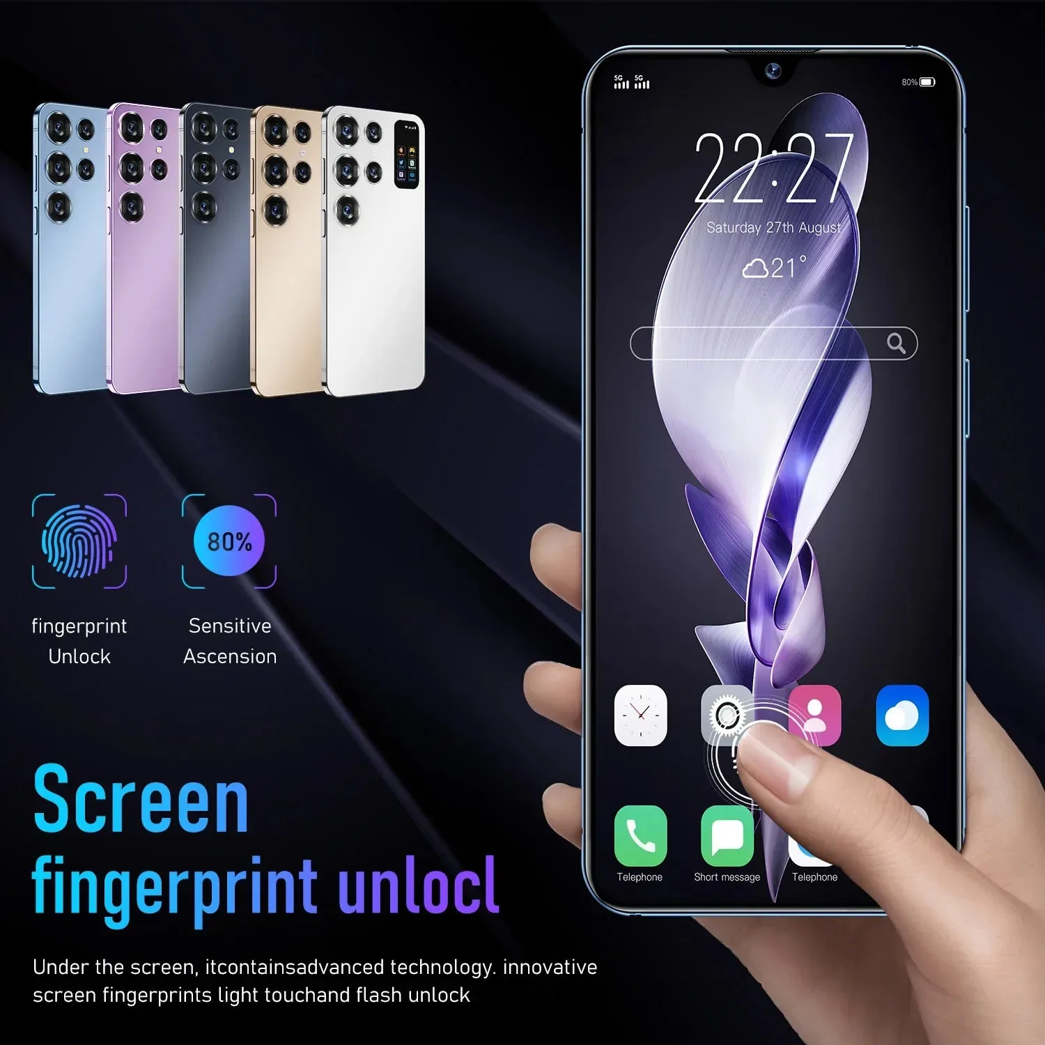 E24 Unlocked Android Phone, 16GB RAM, 3000mAh Battery, Face Unlock and Fingerprint Unlock, Dual SIM