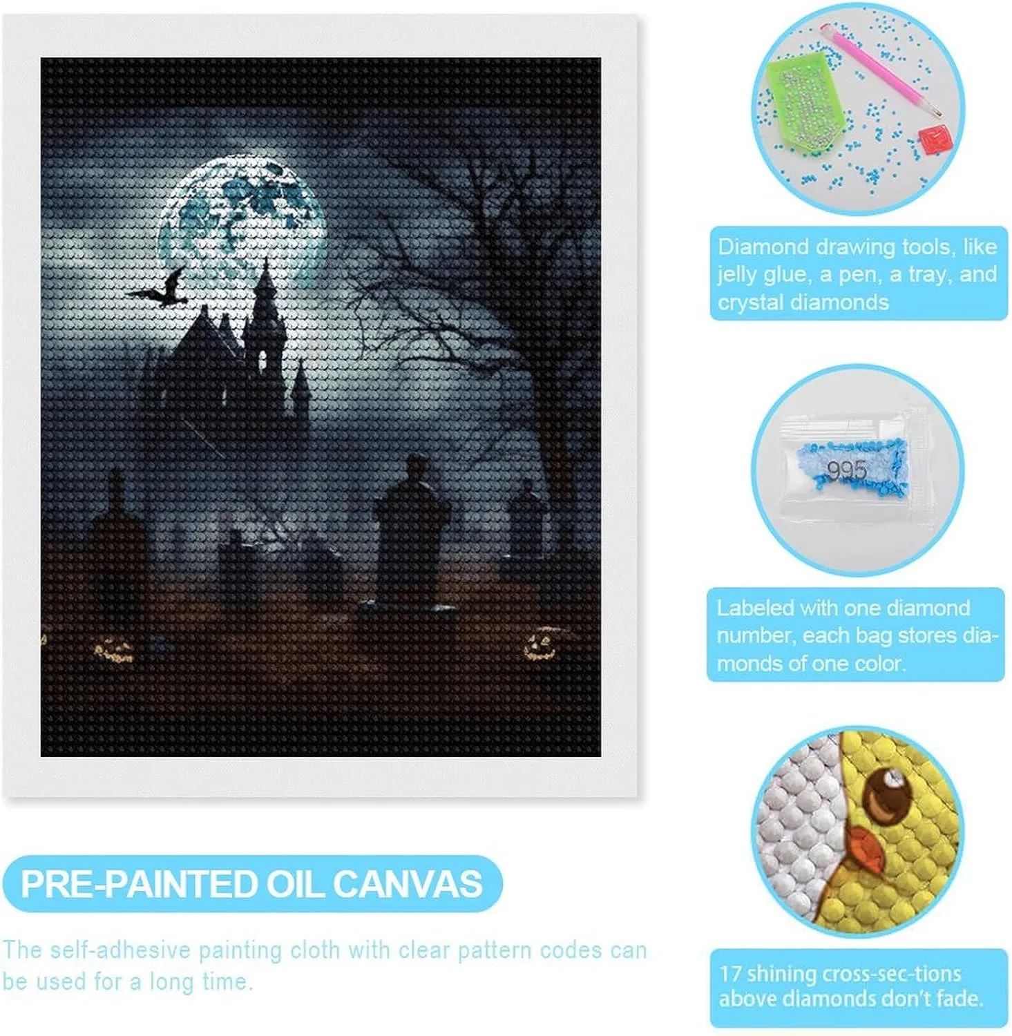 EKYOSHCZ Diamond Painting Kits for Adults DIY Full Drill Diamond Art Kits for Beginners Gothic Happy Halloween Round Drill Paint with Diamond Pictures Gem Art for Home Wall Decor 16"x20"