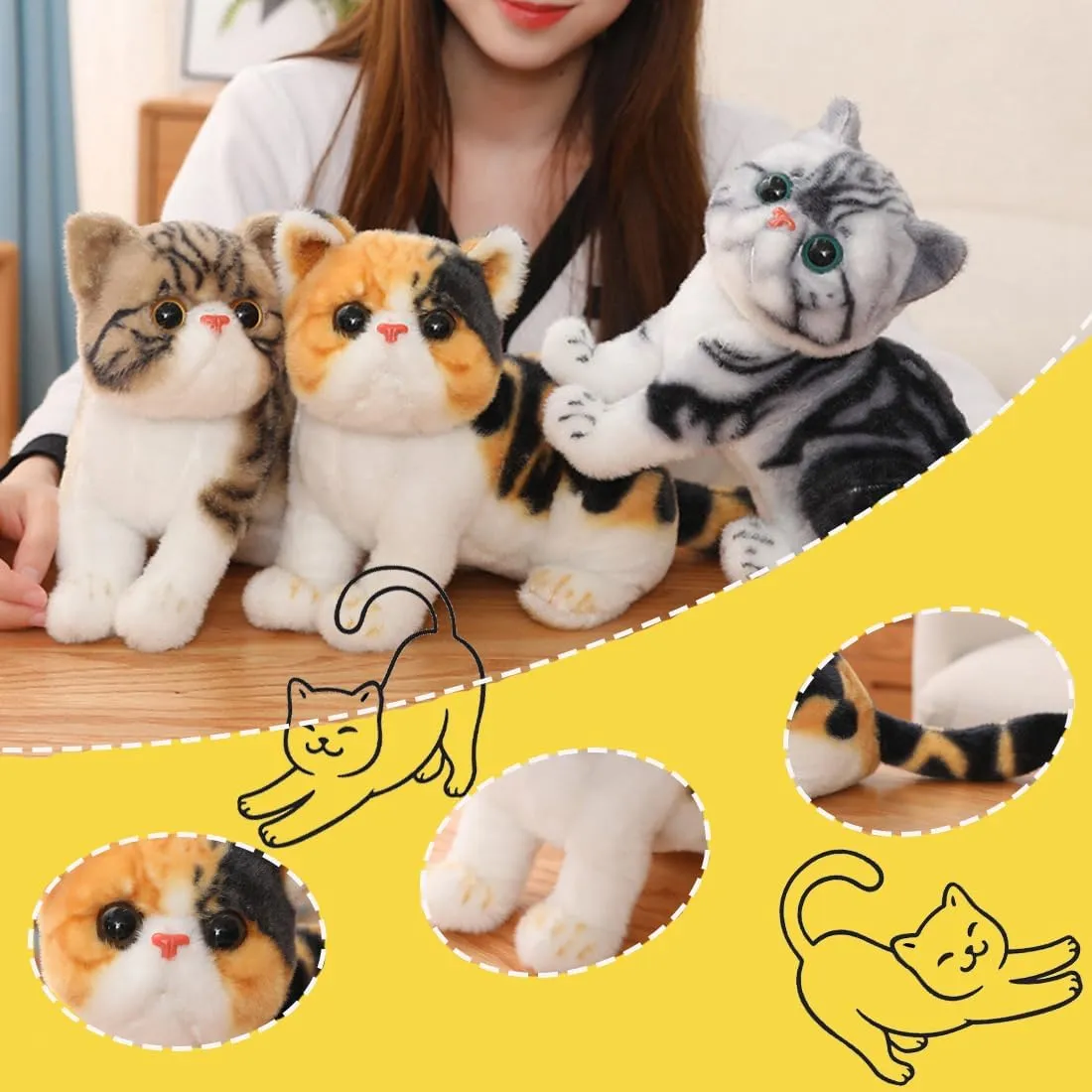 ELAINREN Realistic Yellow Tabby Cat Plush Toy Lifelike Stuffed American Shorthair Kitten Simulation Cuddle Kitty Plushie Dolls Gifts/10.2''