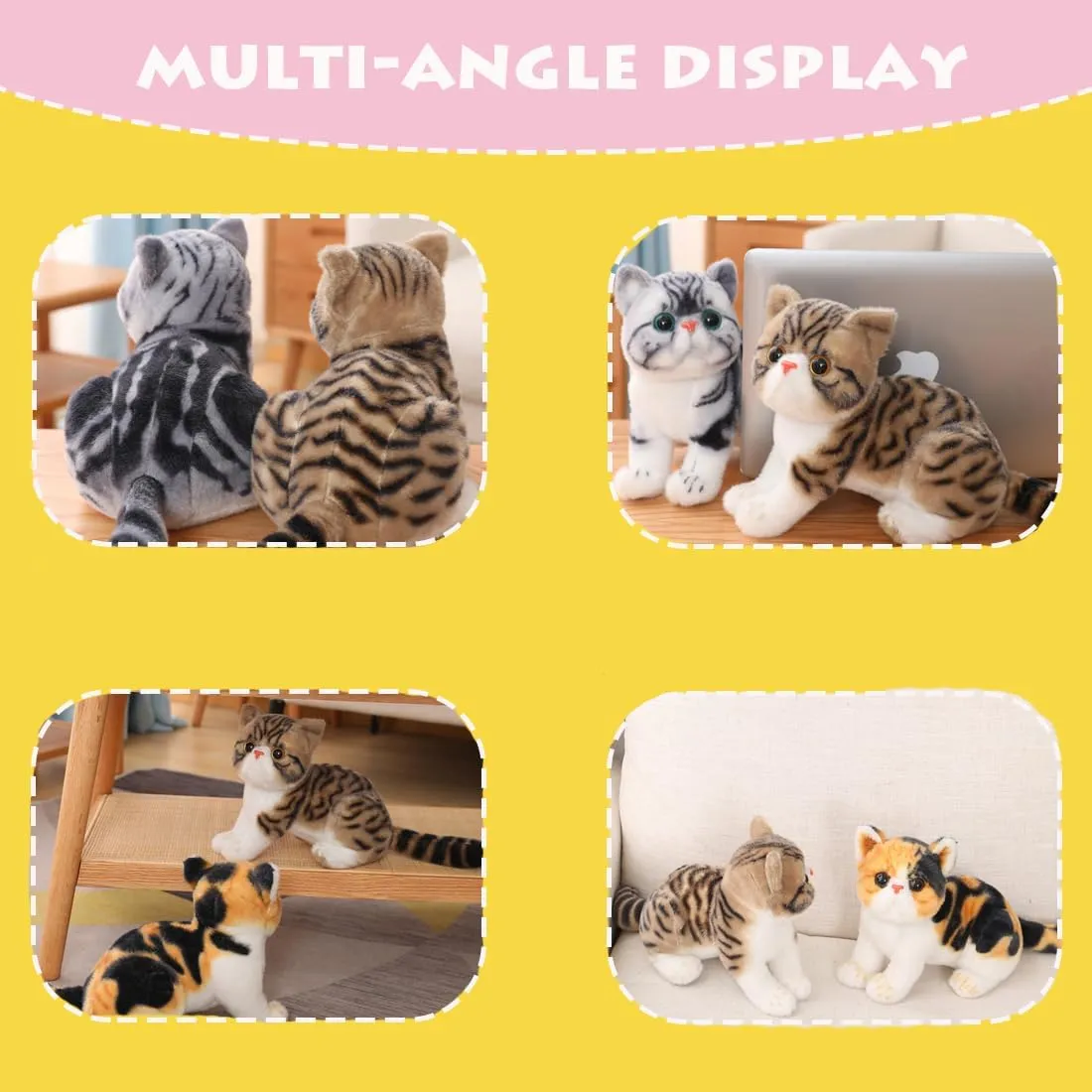 ELAINREN Realistic Yellow Tabby Cat Plush Toy Lifelike Stuffed American Shorthair Kitten Simulation Cuddle Kitty Plushie Dolls Gifts/10.2''