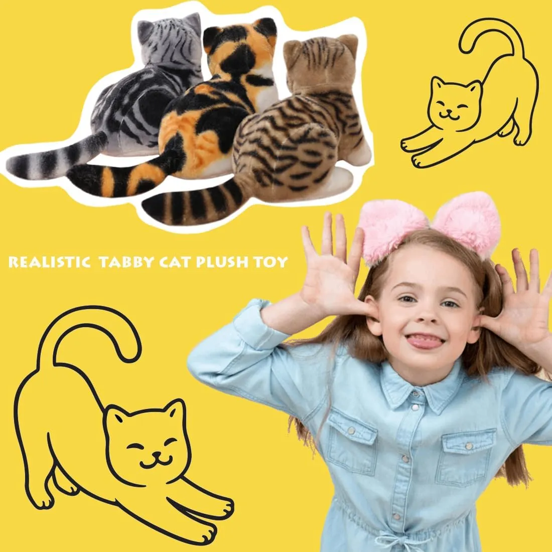 ELAINREN Realistic Yellow Tabby Cat Plush Toy Lifelike Stuffed American Shorthair Kitten Simulation Cuddle Kitty Plushie Dolls Gifts/10.2''