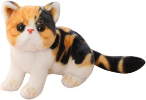 ELAINREN Realistic Yellow Tabby Cat Plush Toy Lifelike Stuffed American Shorthair Kitten Simulation Cuddle Kitty Plushie Dolls Gifts/10.2''