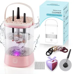 Electric Makeup Brush Cleaner - 9000 RPM Makeup Brush Cleaning Machine, IP65 Waterproof Automatic Makeup Brush Cleaner for Makeup Sponges and Brushes(Pink)
