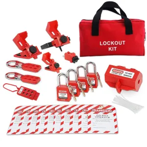 Electrical Lockout Tagout Kit, Lock Out Tag Out Kits with Clamp-On & Universal Multipole Circuit Breaker Lockout, Group Lockout Hasps, Plug Lockout, Safety Padlocks, Loto Tags, Nylon Ties, Pocket Bag