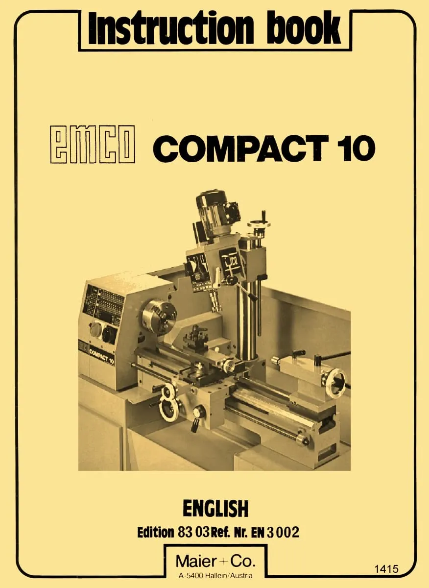 EMCO Compact 10 Metal Lathe Operator Instruction Wiring Diagrams Manual Plastic Comb – January 1, 1900