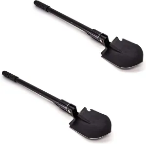 Emergency Zone 12-in-1 Collapsible Folding Shovel | Military 19.5 Inch Survival Shovel | Multitool with Carrying Case | Great for Hiking, Camping, Backpacking, Gardening, to Keep in Your Car | 2 Pack