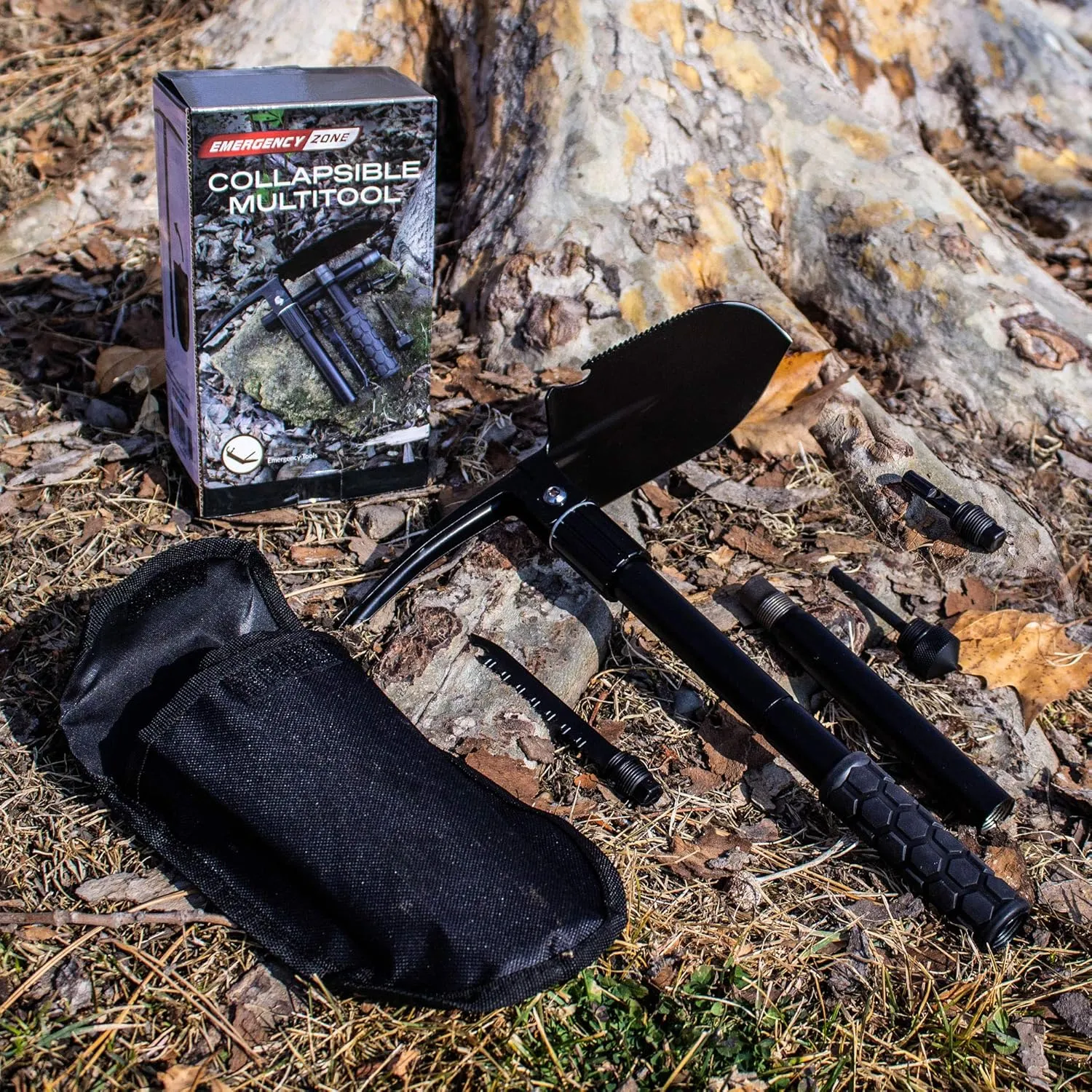 Emergency Zone 12-in-1 Collapsible Folding Shovel | Military 19.5 Inch Survival Shovel | Multitool with Carrying Case | Great for Hiking, Camping, Backpacking, Gardening, to Keep in Your Car | 2 Pack