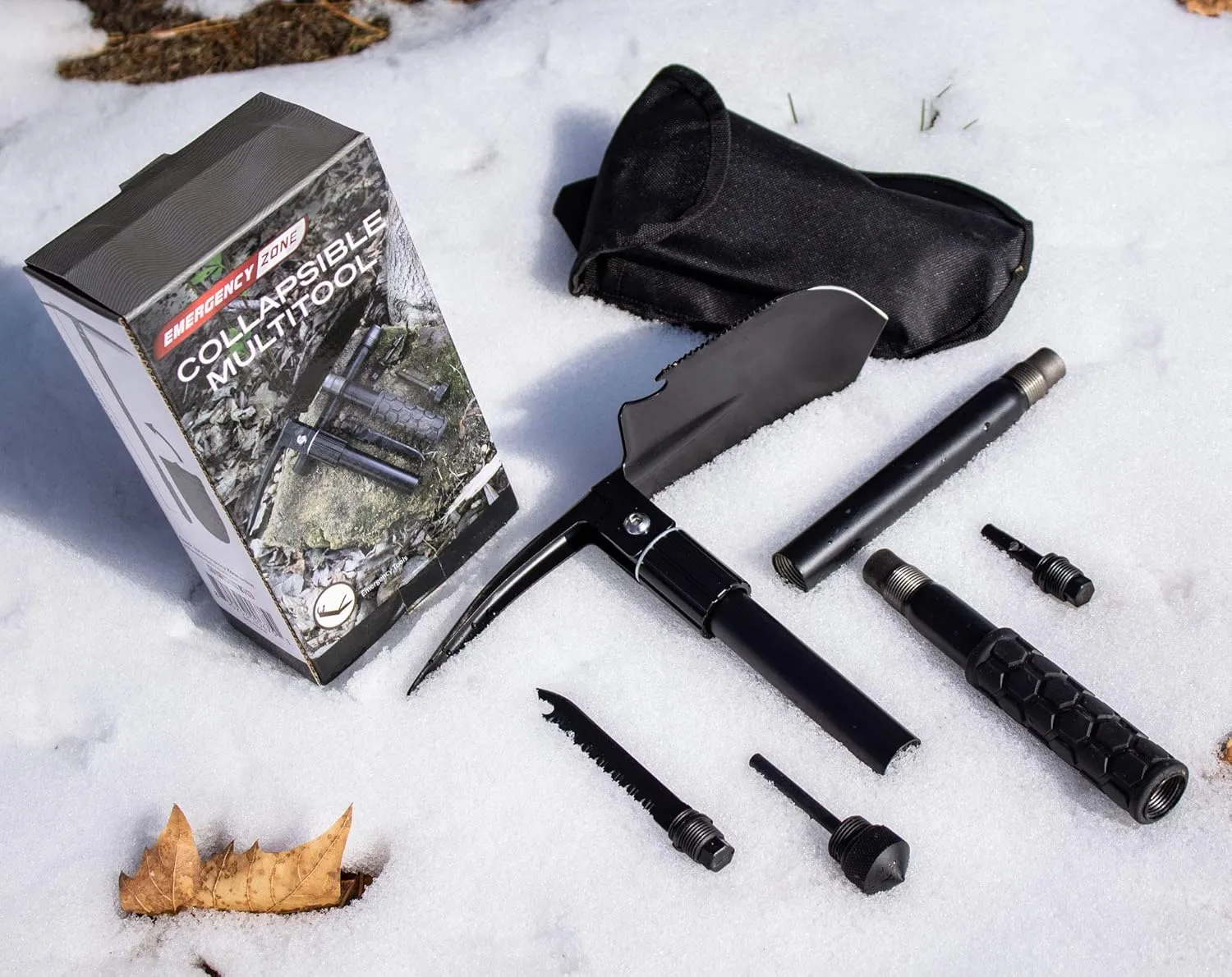 Emergency Zone 12-in-1 Collapsible Folding Shovel | Military 19.5 Inch Survival Shovel | Multitool with Carrying Case | Great for Hiking, Camping, Backpacking, Gardening, to Keep in Your Car | 2 Pack