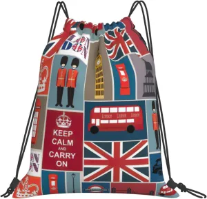 England Symbols print casual drawstring backpack Gym Bag Sports, fitness, yoga, travel backpack Men Women, White