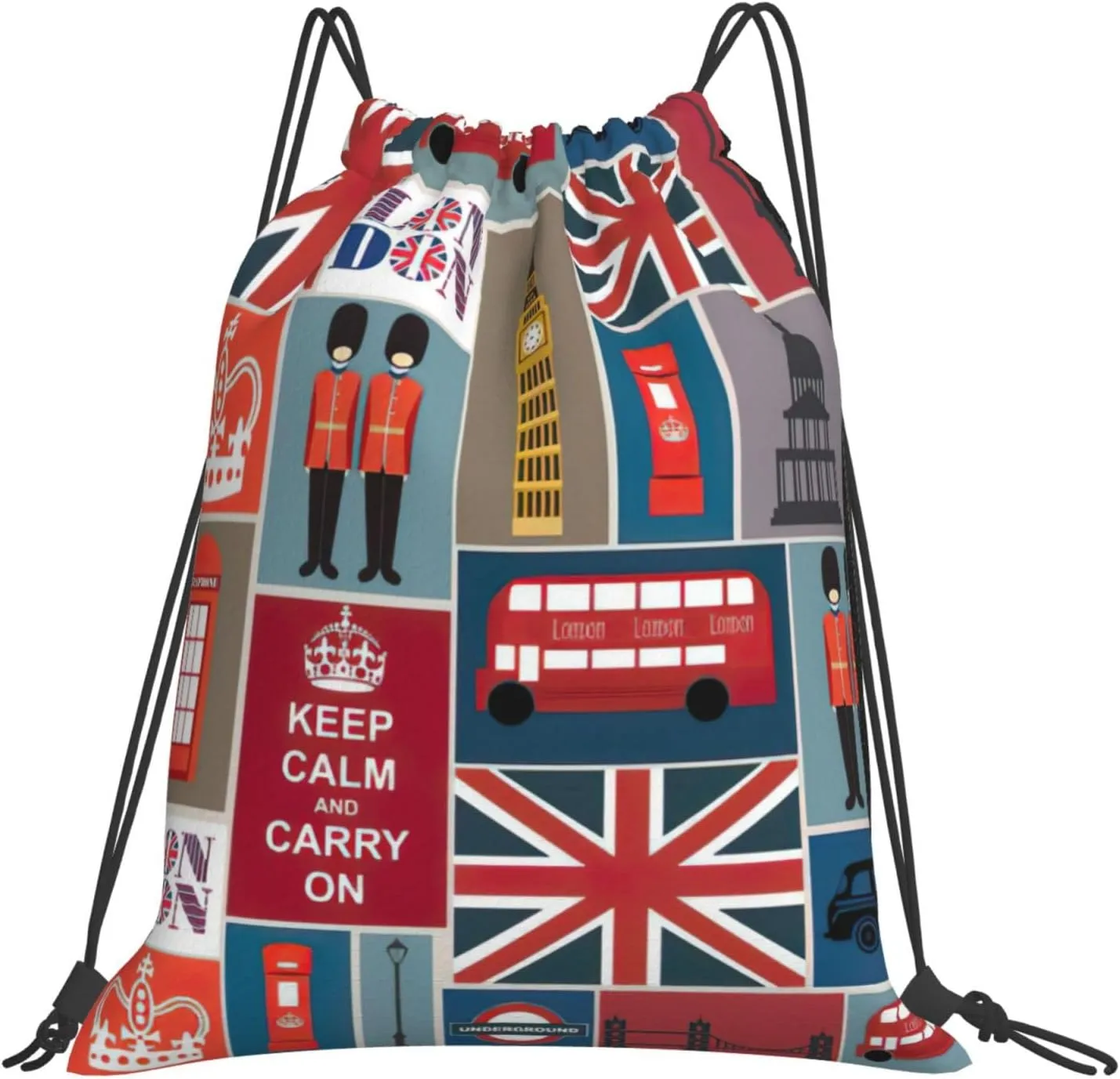 England Symbols print casual drawstring backpack Gym Bag Sports, fitness, yoga, travel backpack Men Women, White