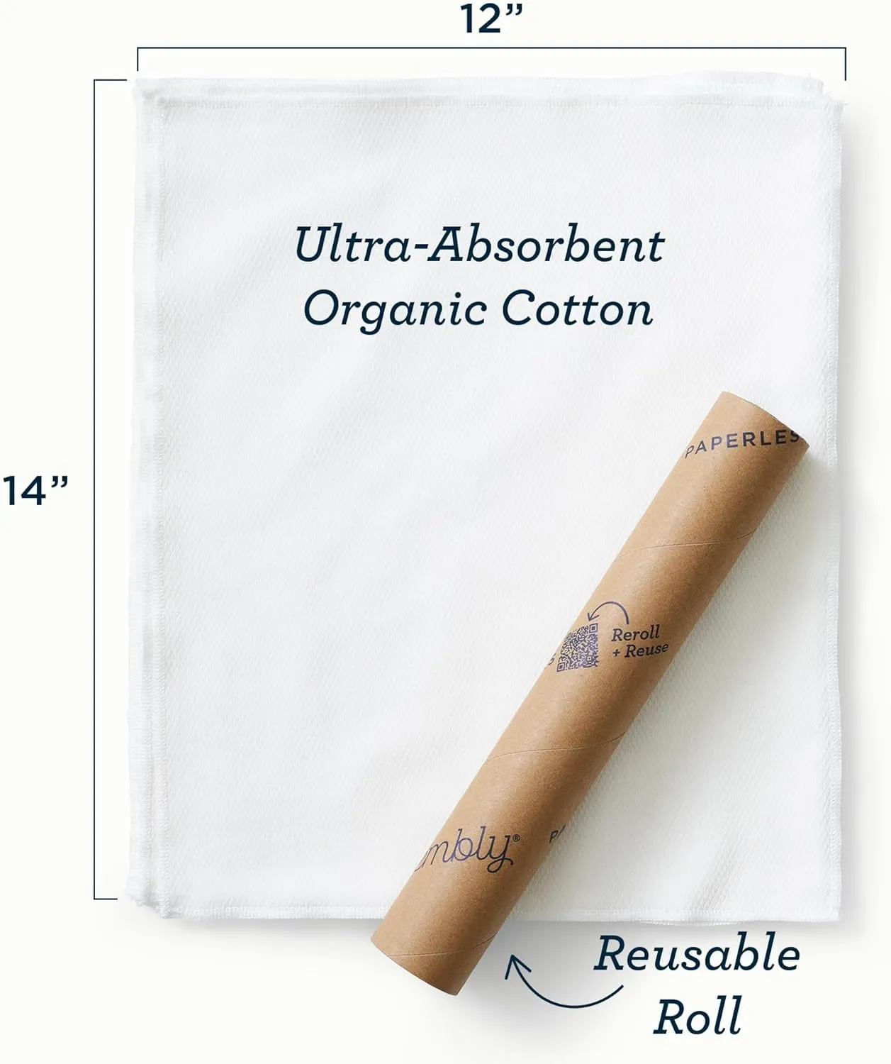 Esembly Paperless Towel Roll - Reusable Kitchen Towels 12-Pack Washable Cotton with Laundry Bag & Hook - Zero-Waste, Absorbent, Washable - Fantastic Fungi