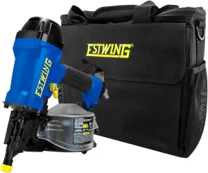 Estwing ECN65 Pneumatic 15 Degree 2-1/2" Coil Siding Nailer with Adjustable Metal Belt Hook, 1/4" NPT Industrial Swivel Fitting, and Bag
