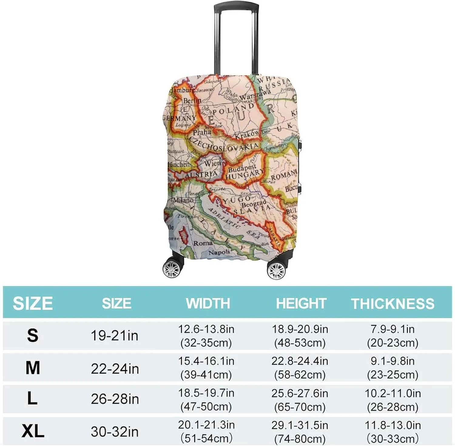 Europe Map Protective Luggage Case Washable Suitcase Cover Travel Bag Protector