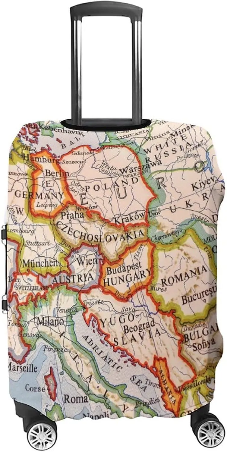 Europe Map Protective Luggage Case Washable Suitcase Cover Travel Bag Protector