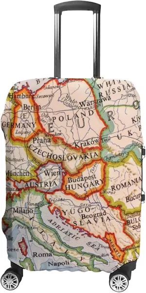 Europe Map Protective Luggage Case Washable Suitcase Cover Travel Bag Protector