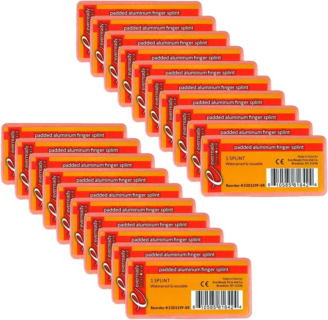 Ever Ready First Aid Padded Aluminum Finger Splints 4" x 2" - 20 Count
