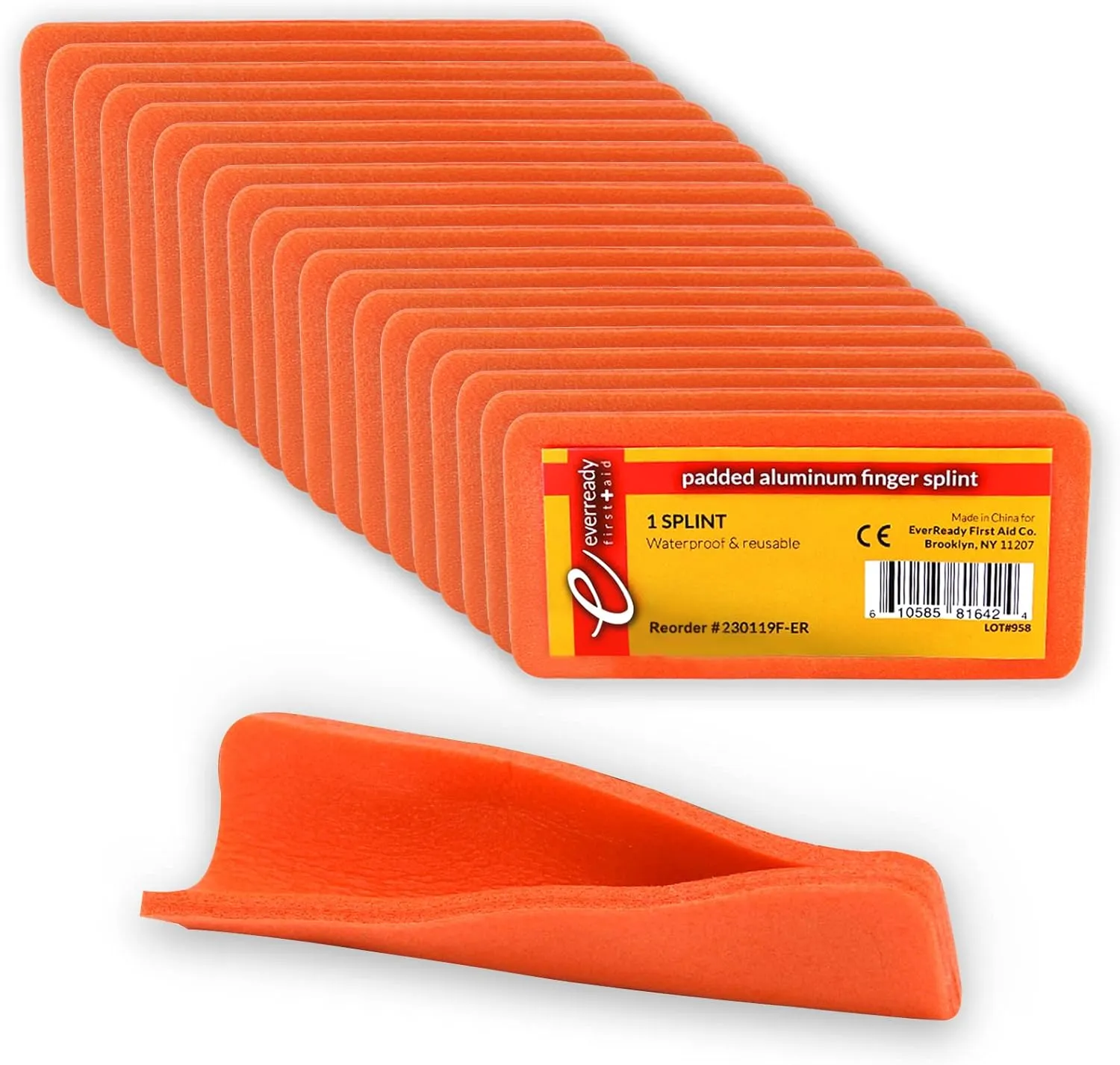 Ever Ready First Aid Padded Aluminum Finger Splints 4" x 2" - 20 Count