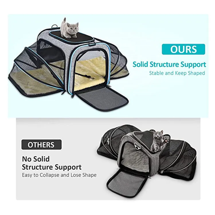 Expandable & Foldable Cat Carrier – Airline Approved with Reflective Tapes and Opened Doors for Safe Travel