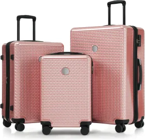 Expandable Luggage Set 3 Piece Hardside Luggage with Spinner Luggage 360 Wheels Lightweight Travel Suitcases with TSA-Approved Carry-on 20/24/28(Pink) US STOCK