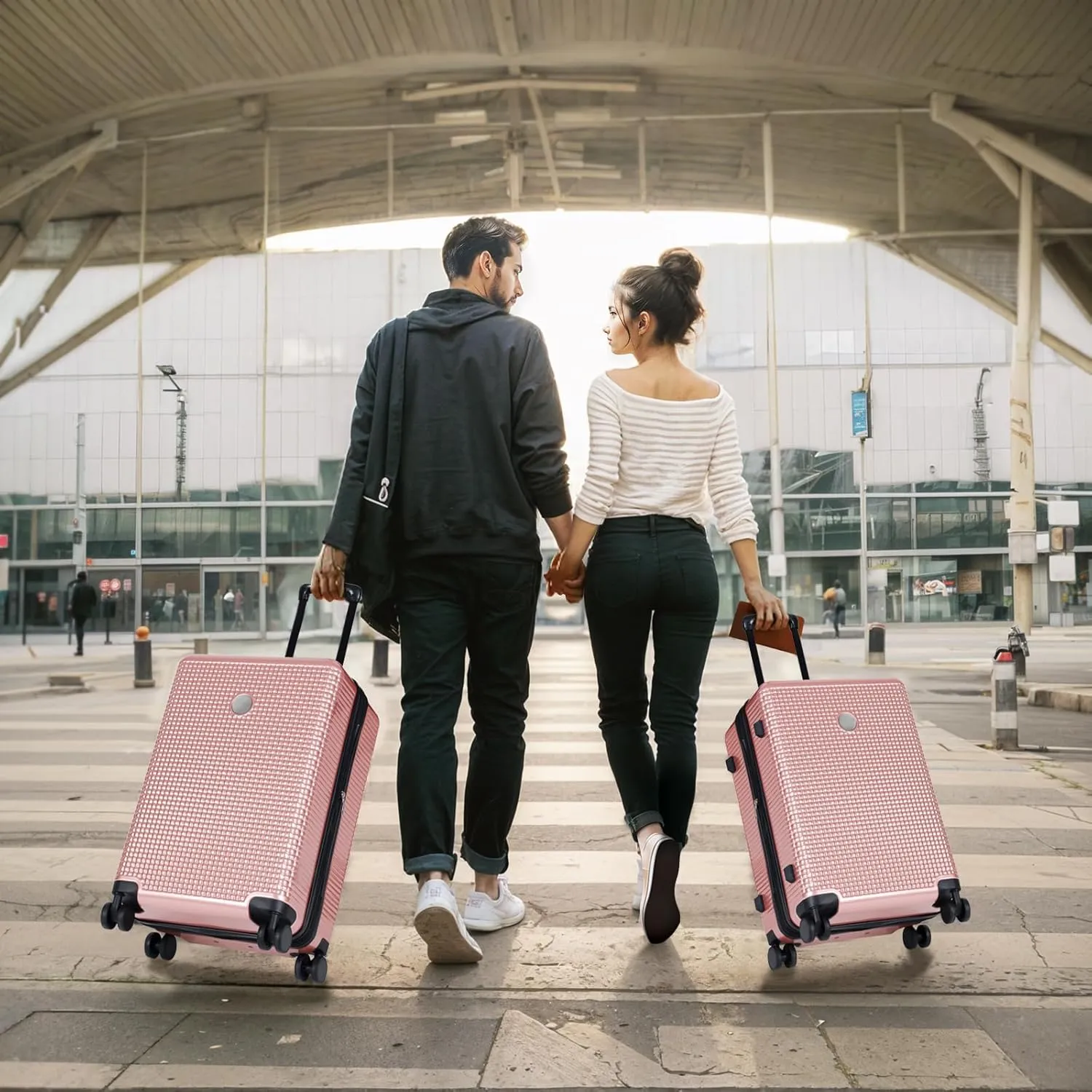 Expandable Luggage Set 3 Piece Hardside Luggage with Spinner Luggage 360 Wheels Lightweight Travel Suitcases with TSA-Approved Carry-on 20/24/28(Pink) US STOCK