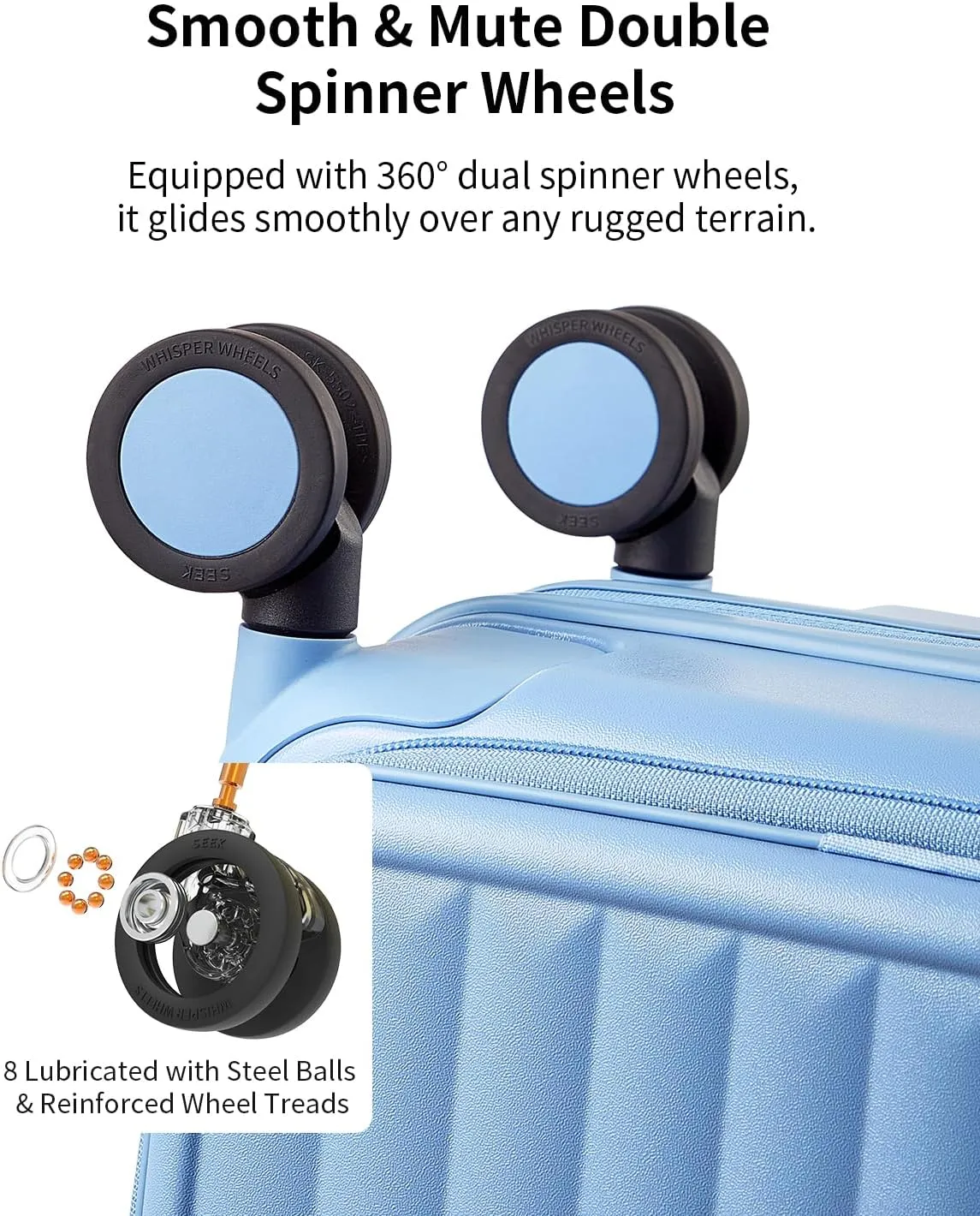 Expandable Top Open 24 Inch Checked Luggage with Spinner Wheels, Large Suitcase with TSA Lock, Hardside Travel Luggage Suitcases for Men Women, for 14 Days Travel, Blueberry Blue