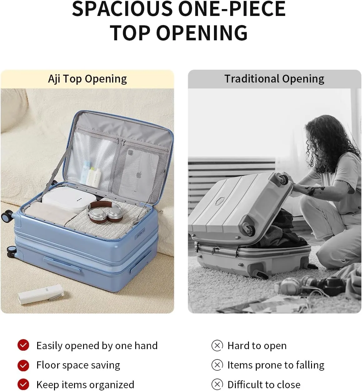 Expandable Top Open 24 Inch Checked Luggage with Spinner Wheels, Large Suitcase with TSA Lock, Hardside Travel Luggage Suitcases for Men Women, for 14 Days Travel, Blueberry Blue