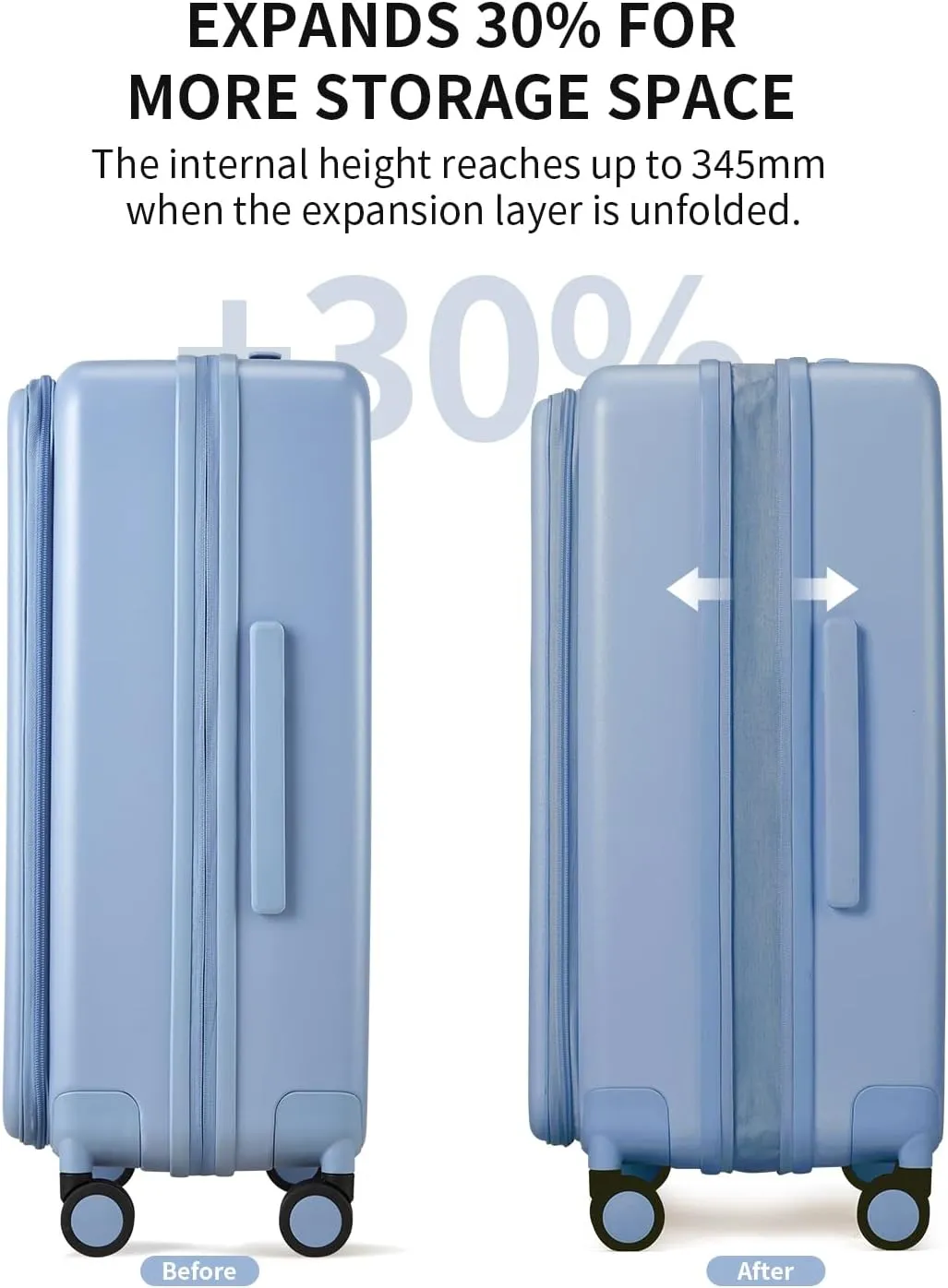 Expandable Top Open 24 Inch Checked Luggage with Spinner Wheels, Large Suitcase with TSA Lock, Hardside Travel Luggage Suitcases for Men Women, for 14 Days Travel, Blueberry Blue