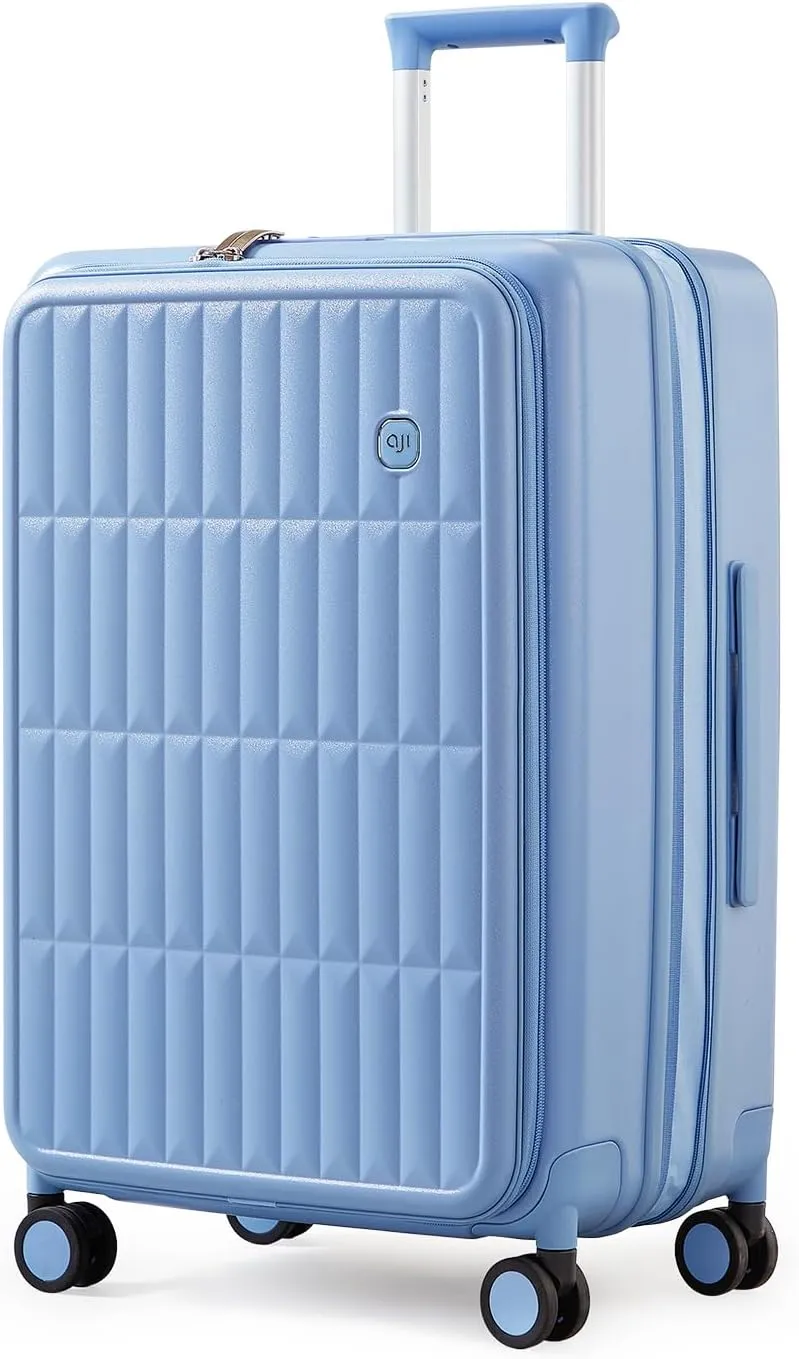 Expandable Top Open 24 Inch Checked Luggage with Spinner Wheels, Large Suitcase with TSA Lock, Hardside Travel Luggage Suitcases for Men Women, for 14 Days Travel, Blueberry Blue
