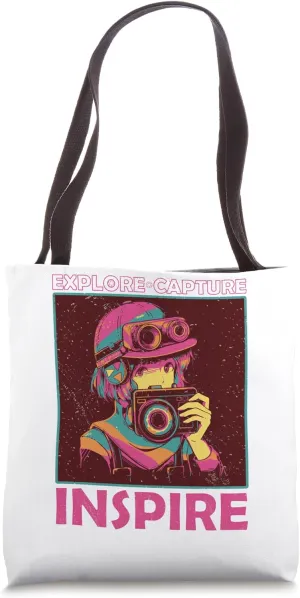 EXPLORE CAPTURE INSPIRE - PHOTOGRAPHY, CAMERA, ADVENTURE Tote Bag